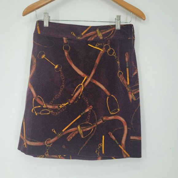 Talbots Burgundy Corduroy Mini Skirt Horse Bridle Print Women's 2P NWT - Picture 1 of 6